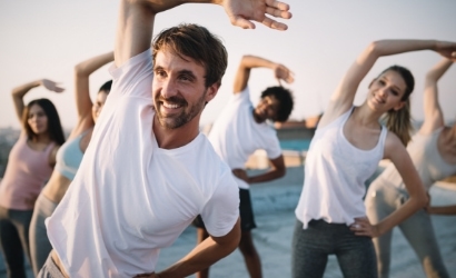 a group of people stretching