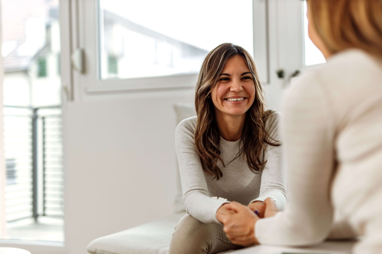 two women talking